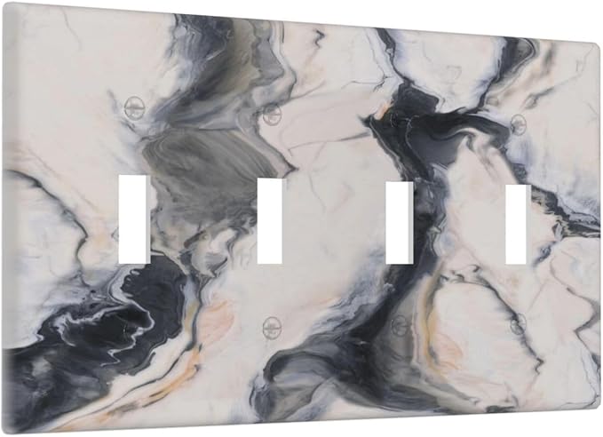 Abstract Marble Textured Modern Luxury Print Light Switch Covers Quad Toggle Electrical Faceplate 4 Gang Wall Plate Decorative Switch Plates Cover for Bathroom Kitchen Decor