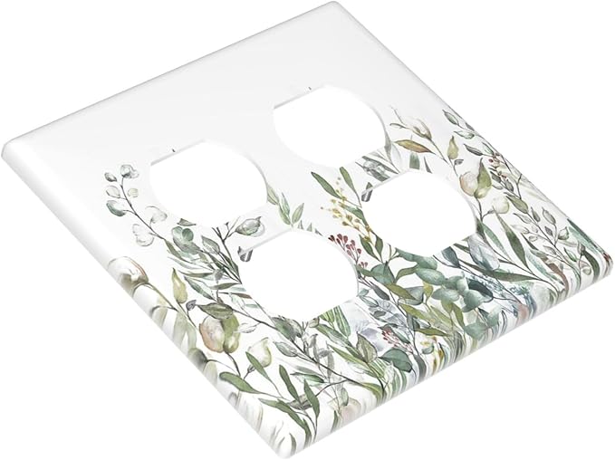 Wildflower Garden Rustic Green Leaf Floral Outlet Covers 2 Gang Double Duplex Decorative Light Switch Covers Electrical Wallplates Socket Faceplate for Bed Room Living Room Decor
