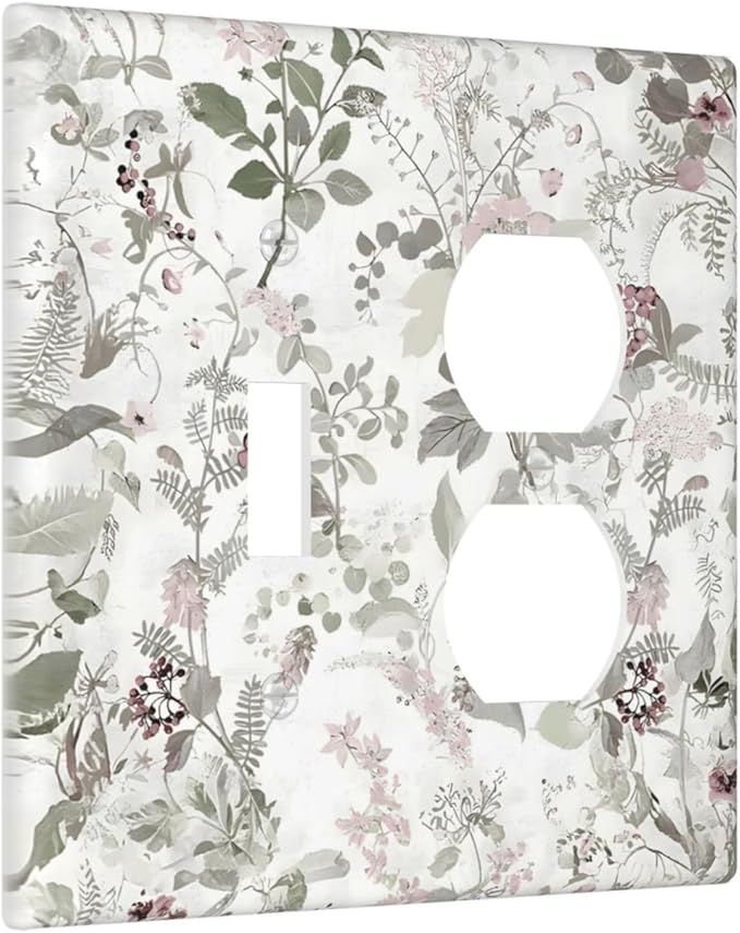 Boho Floral Leaf Vintage Watercolor Flower Wallplates 1 Toggle 1 Duplex Switch Plate Electrical GFCI Faceplate Decorative Light Switch Covers for Farmhouse Bedroom Decor
