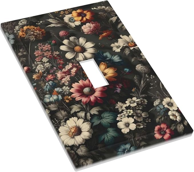 Decorative Light Switch Plate Covers Bohemian Colorful Floral Blue White Yellow Red Flowers 1 Gang Wall Plate Single Toggle Switch Cover Plate Jumbo Electrical Switchplate Receptacle