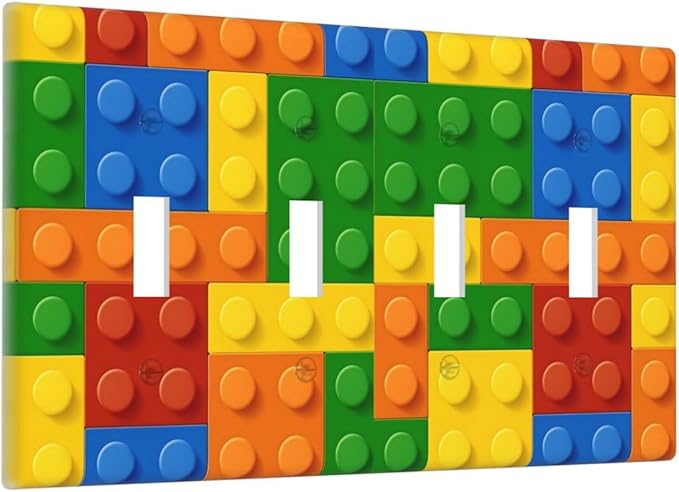 Building Blocks Theme Colored Bricks Print Light Switch Covers Quad Toggle Electrical Faceplate 4 Gang Wall Plate Decorative Switch Plates Cover for Room Office Home Decor