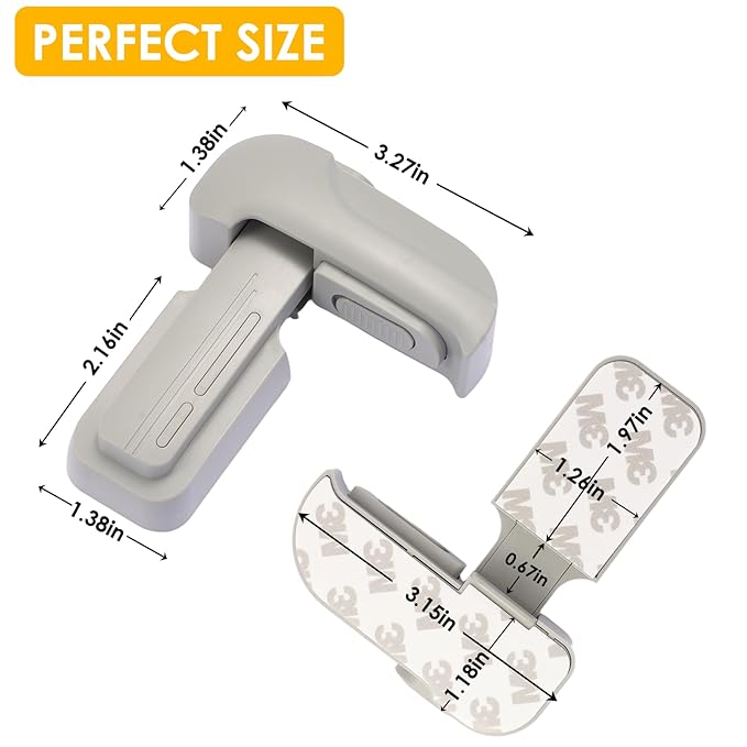 2-Pack Fridge Lock for Kids - Refrigerator Lock & Freezer Lock, Dual Mode, Child Proof, 2 Extra Adhesive Fridge Child Lock to Keep Fridge/Freezer Door Closed - Keep Toddlers & Pets Safe(Gray)