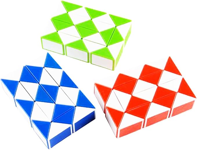 The Dreidel Company 3-Pack Snake Cube Three Assorted Colors Twist Puzzle Magic Snake Sensory Fidget Toys Collection Brain Teaser Party Favors Game for Kids Adults Teens, 3.25" x 2.25" (3-Pack)