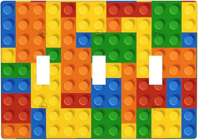 Colorful Bricks Light Switch Cover Plates Decorative Triple Toggle Wall Plate, 3 Gang Lightswitch Cover