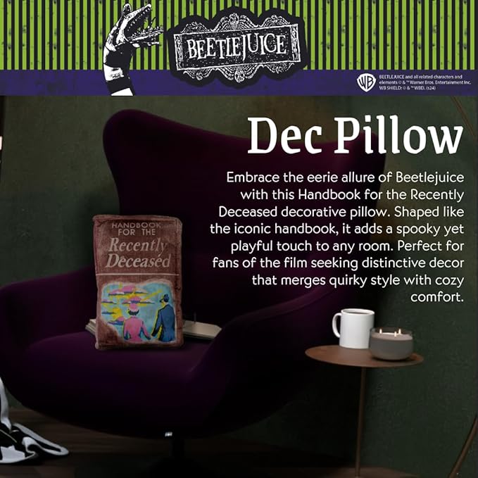 Beetlejuice For The Recently Deceased Book Bedding Super Soft Plush Decorative Throw Pillow, 14 in X 9 in, (Officially Licensed Product) By Franco Collectibles