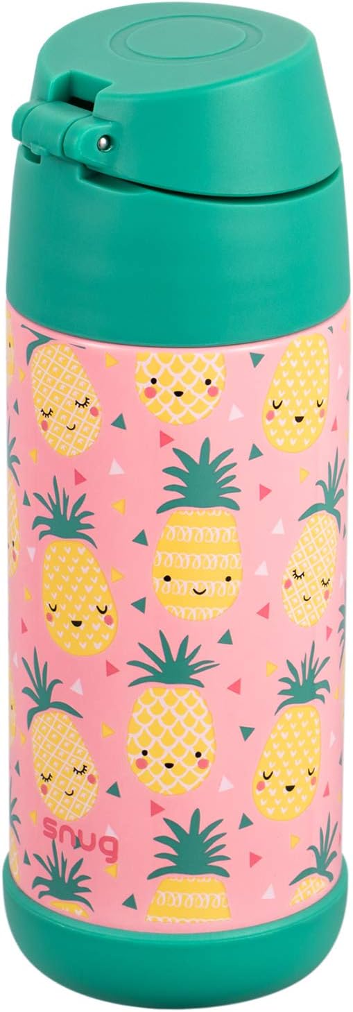 Snug Insulated Kids Water Bottle with Straw & Spout – Double-Wall Stainless Steel, Leakproof, Easy-Flip Lid – For School, Travel, Toddlers & Big Kids - Pineapples, 12oz