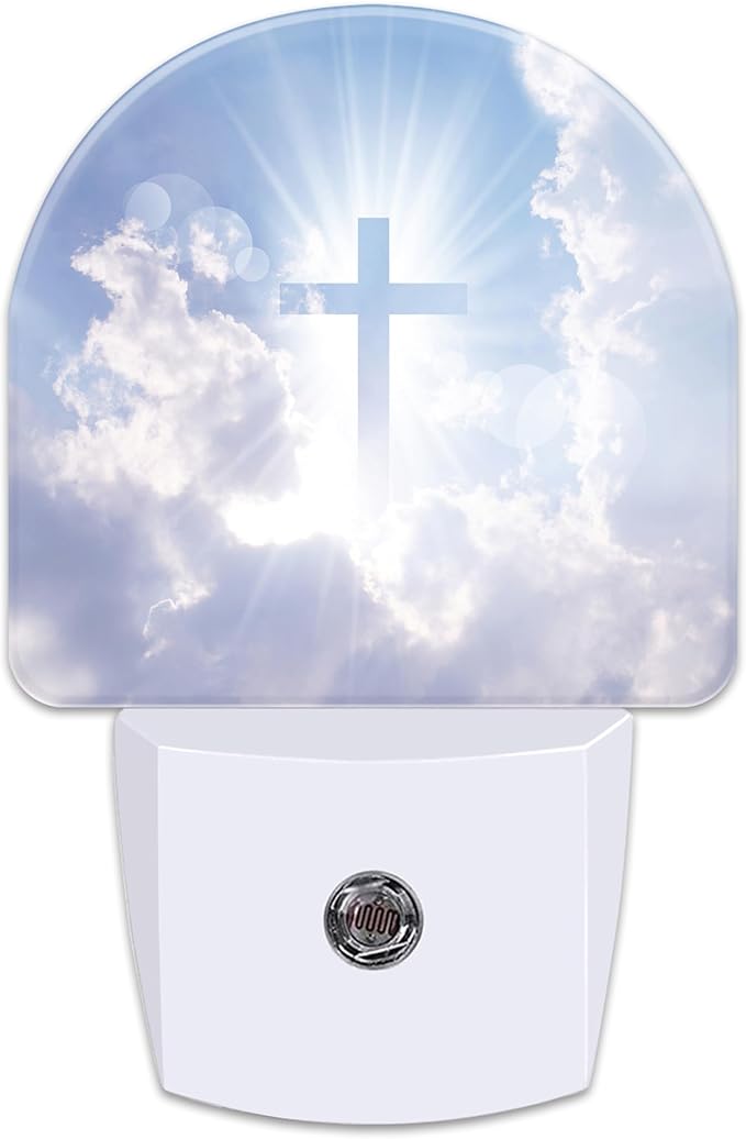 Shining Cross on Blue Sky Night Light for Kids,Christian Cross and Clouds Plug in Night Light with Dusk to Dawn Sensor, 0.5w Energy Saving Nightlight for Hallway Stairway Kitchen Bedroom