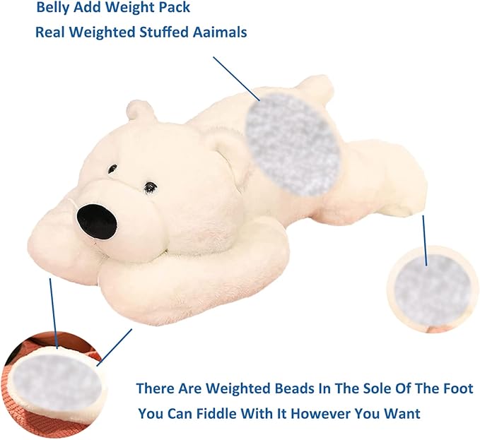 Doireum Weighted Stuffed Animals, 3.3 lbs Weighted Polar Bear Stuffed Animal Toy White Bear Plush Animals Throw Pillow Gifts for Boys Girls, 19.6 inch