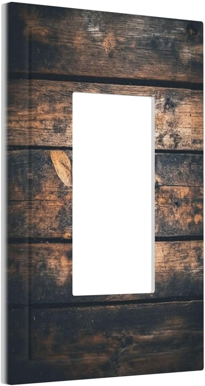 Decorative Outlet Covers Brown Vintage Wooden Board Rustic Wood 1 Gang Single Rocker Light Switch Cover Plate Wall Plates Gfci Faceplate For Farmhouse Cabin Decor