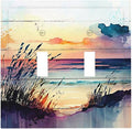 Light Switch Cover Sunset Beach Abstract Watercolor 2 Gang Wall Plate Double Light Switch Plate Nature Coastal Toggle Decorative Outlet Covers Electrical Switchplate for Bathroom Home Decor