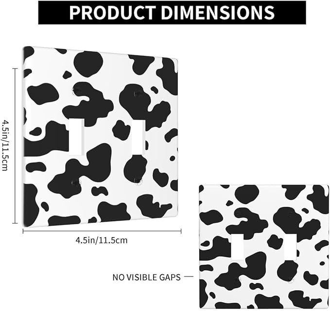 Black White Cow Print 2-Gang Double Toggle Switch Plate, Farm Cow Pattern Wall Plate for Farmhouse, Bedroom, Kitchen & Home