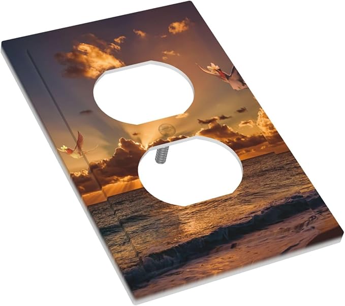 Yellow Orange Sunrise Beach 1 Gang Outlet Plate Duplex Decorative Outlet Covers Electrical Receptacle Lightswitch Hawaiian Scenery Island Ocean Faceplate 5" X 3"
