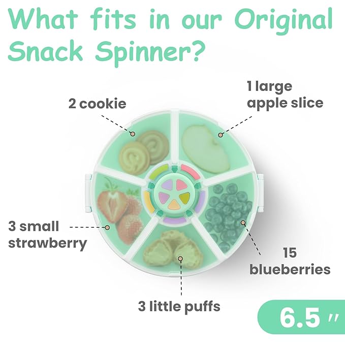 JOOPETALK Kids' Rotating Snack Container Set – 2-Pack, Includes 1 Rotating Snack Container & 1 Round Sectioned Snack Box, BPA-Free, Dishwasher Safe, Perfect for Travel-Green
