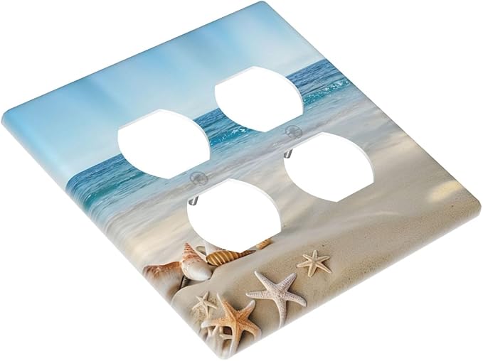 Summer Beach Starfish Shells Decorative Outlet Covers 2-Gang Duplex Light Switch Cover Gfci Wall Plate Covers Electrical Receptacle Switch Plate Cover Plug Faceplate for Bathroom Decor