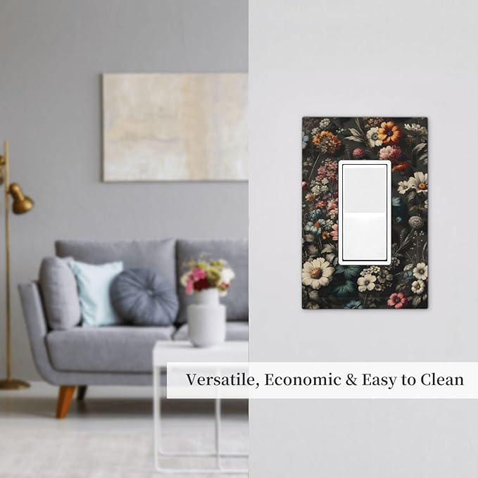 Decorative Outlet Covers Bohemian Colorful Floral Blue White Yellow Red Flowers 1 Gang Single Decora GFCI Device Light Switch Covers Plate 1 Rocker Wall Plate Jumbo Switch Cover Plate