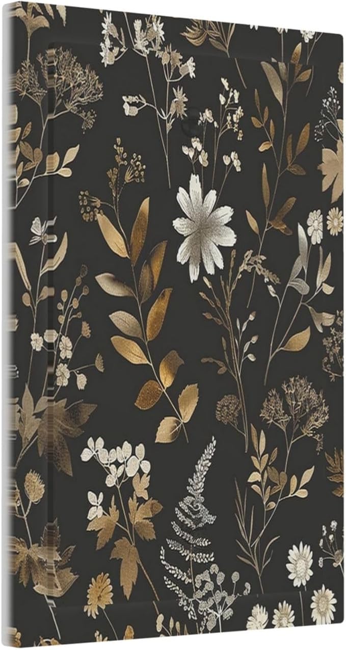 Light Switch Cover Plate Black Gold Floral Dark Leaves Vintage Flowers 1 Gang No Device Blank Electrical Wall Plates Faceplate Decorative Switch Plate for Bed Room Home Decor
