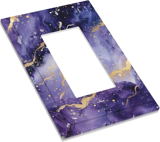 Decorative Outlet Covers Modernity Abstract Purple Golden Marble 1 Gang Single Decora GFCI Device Light Switch Covers Plate 1 Rocker Wall Plate Jumbo Switch Cover Plate