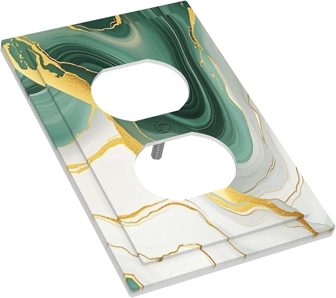 Outlet Covers Turquoise Marble Texture Golden Lines 1 Gang Duplex Light Switch Cover Decorative Switch Plates Electrical Receptacle Faceplate Wall Plate For Bed Room Bathroom Decor