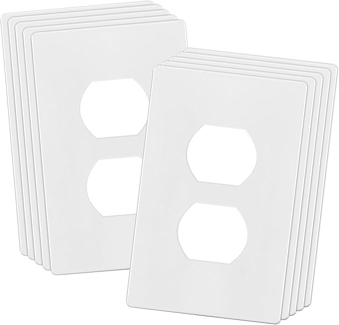 ENERLITES Screwless Duplex Wall Plate Covers, Child Safe Receptacle Outlet Covers, Size 1-Gang 4.68"x 2.93",Unbreakable Polycarbonate Thermoplastic,SI8821-W-10PCS,Glossy, White, 10 Pack