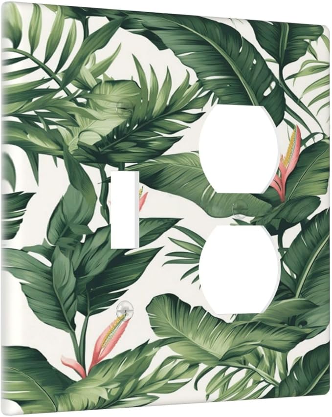 Tropical Leaf Jungle Botanical Palm Tree Greenery Floral Wallplates 1 Toggle 1 Duplex Switch Plate Electrical GFCI Faceplate Decorative Light Switch Covers for Bedroom Living Room Decor