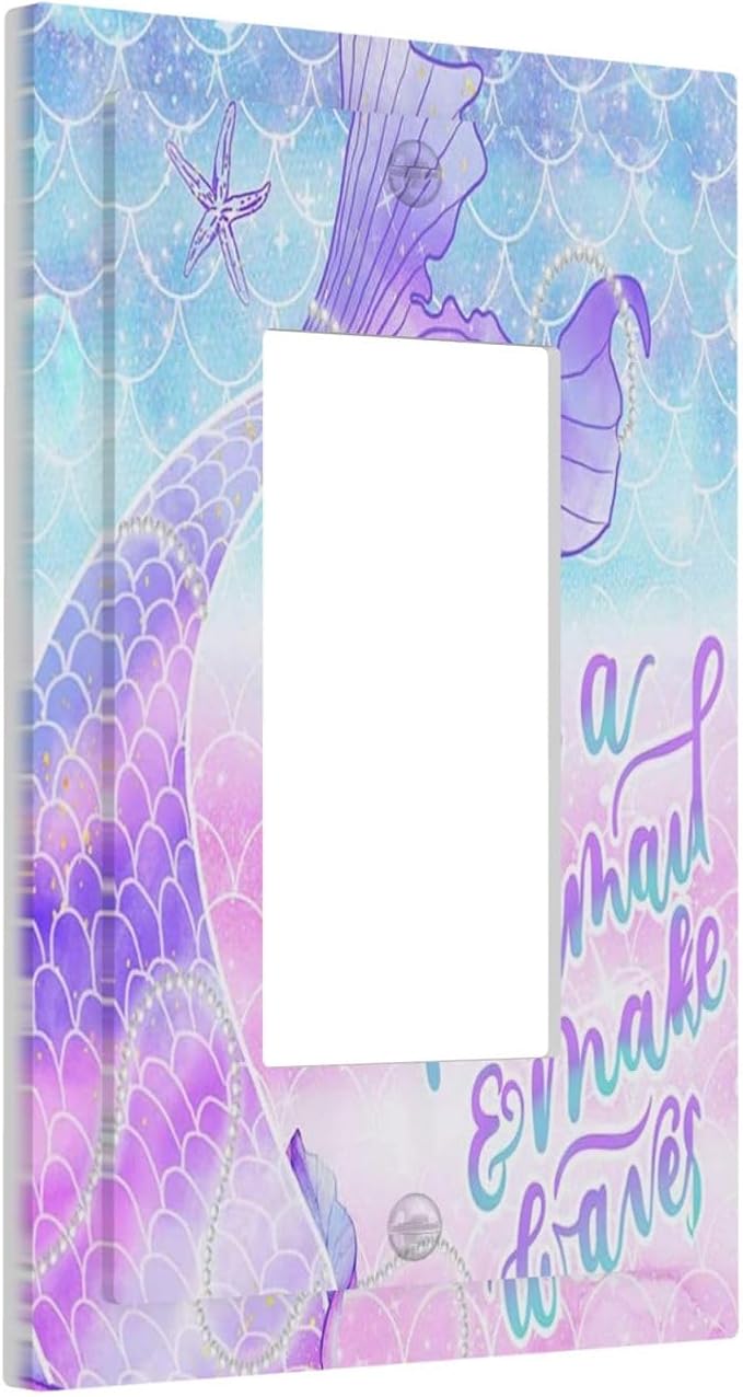 Kids Girls Purple Pink Blue Glitter Fish Mermaid Scales Tail Undersea Ocean 1 Gang Single Decorator/GFCI Device Outlet Wall Plate Electrical One Rocker Decorative Light Switch Cover Faceplate Dimmer