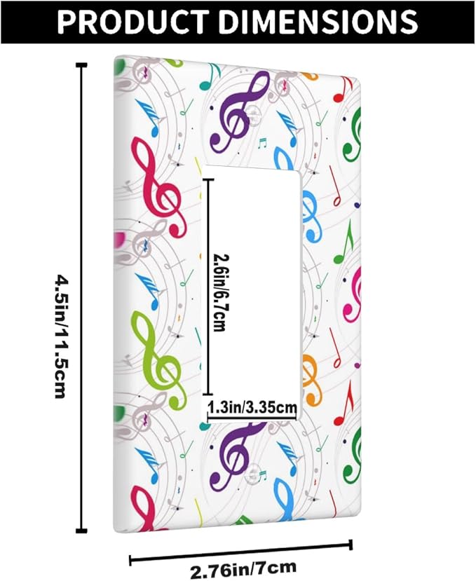 Colored Music Notes Single Rocker Switch Plate Music Theme Decorator Rocker Wall Plate 1 Gang Lightswitch Cover Home Decorative Office