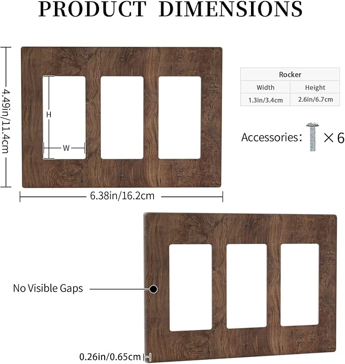 Light Switch Covers Rustic Vintage Wood Grain Brown 3 Gang Rocker Electrical GFCI Decorative Triple Outlet Wall Plate Cover Switchplate for Farmhouse Cabin Decor