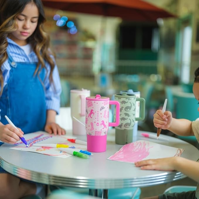 HydroJug Kids - 20 oz Insulated Kids Water Bottle with Flip Straw & Handle | Leak-Proof & Durable | Perfect for School, Sports, Lunch, Travel & Camp, Daisy Checkers