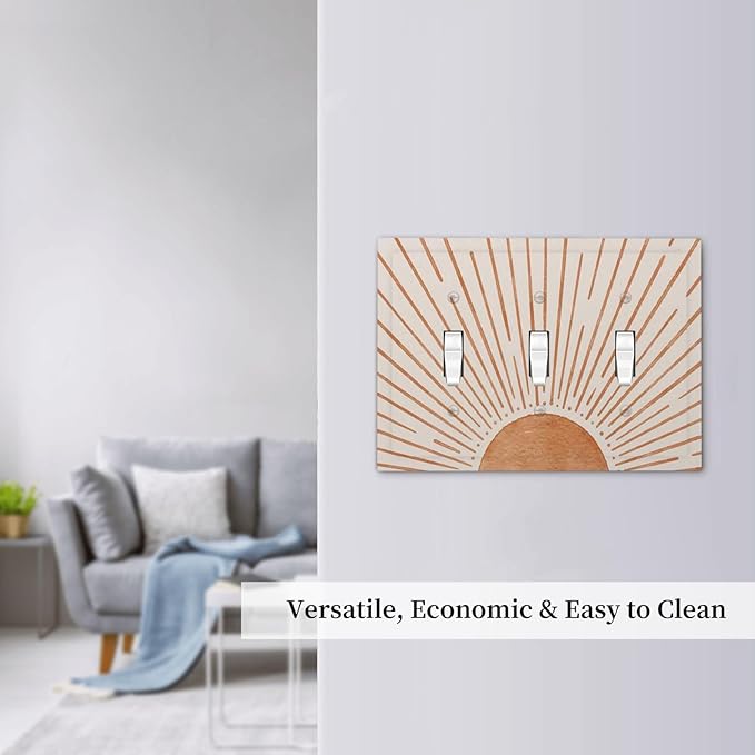 60s Orange Vinrage Boho Sun 3 Gang Light Switch Cover Decorative Triple Toggle Wall Plate Electrical Faceplate Switch Plug Face Plate