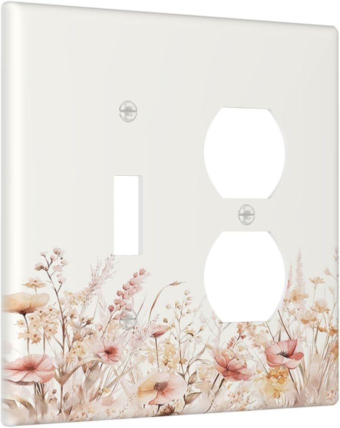 Outlet Covers Boho Floral Watercolor Flower Pattern 1 Toggle 1 Duplex Switch Plate Covers Electrical Light Switch Cover Plate Decorative Wall Plate Socket Cover for living Room Home Decor