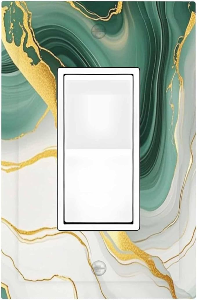 Decorative Outlet Covers Turquoise Marble Texture Golden Lines 1 Gang Single Rocker Light Switch Cover Plate Wall Plates Gfci Faceplate For Bed Room Bathroom Decor