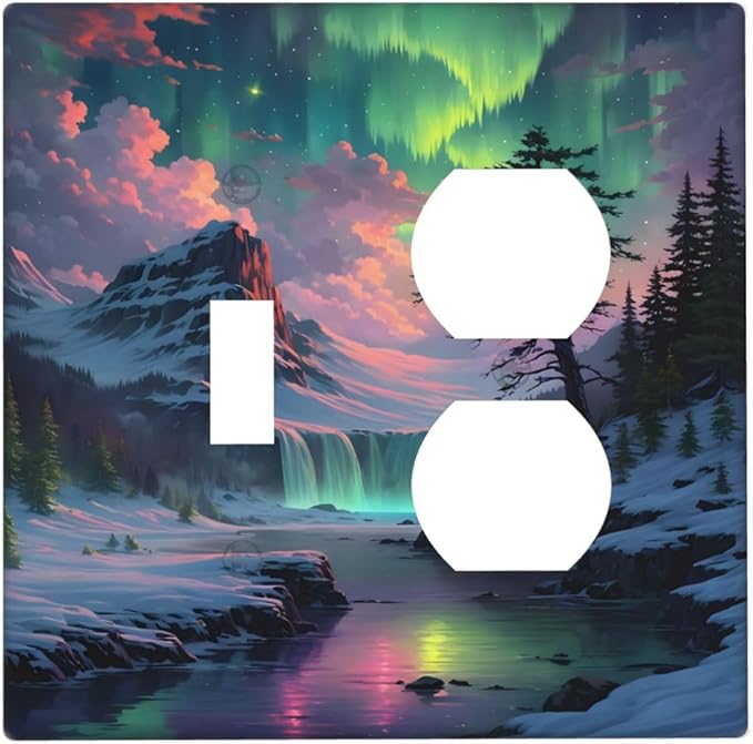Snow Mountain Aurora Waterfalls Rivers Forest Wallplates 1 Toggle 1 Duplex Switch Plate Electrical GFCI Faceplate Decorative Light Switch Covers for Bedroom Living Room Decor