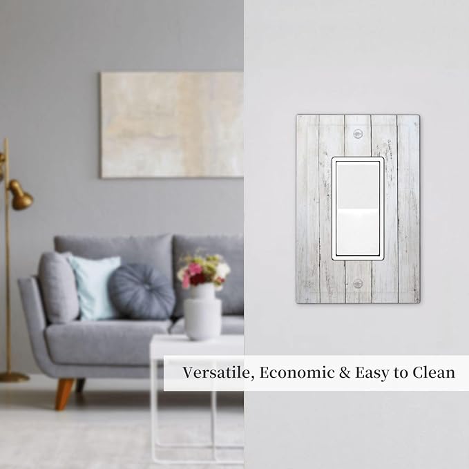 Modern Rustic Wood White Oak Print Decorative Outlet Covers 1 Gang Single Rocker Light Switch Cover Plate Wall Plates GFCI Faceplate for Farmhouse Home Decor