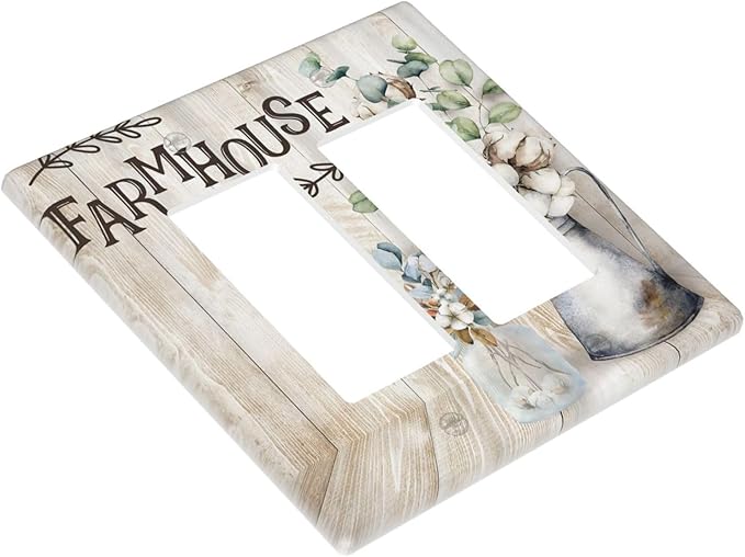 Decorative Switch Plate Covers Farmhouse Floral Cotton 2 Gang Double Rocker Decora Light Switch Cover Rustic Country Flower Dual Outlet Wall Plate Electrical Faceplate GFCI for Country Decor
