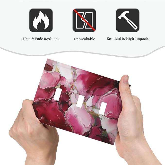 Decorative Light Switch Cover Plate Abstract Luxury Red Gold Marble Textures 3 Gang Wall Plate Oversized Triple Toggle Switch Cover Plate Jumbo Electrical Face Plate for Bedroom Decor