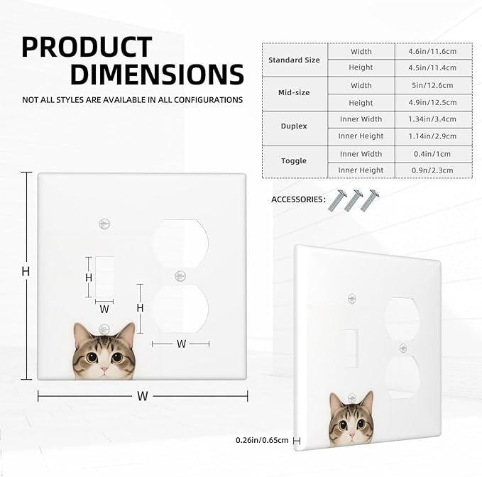 Cat Single Toggle Duplex Combo Outlet Wall Plate Decorative 2 Gang Light Switch Covers Electrical Switchplate Home Decorate Faceplat for Bathroom Bedroom Kitchen Room 4.5 x 4.5 Inch