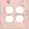 Pink Background Flowers Bird Butterflies Floral Outlet Covers 2 Gang Double Duplex Decorative Light Switch Covers Electrical Wallplates Socket Faceplate for Bedroom Living Room Decor