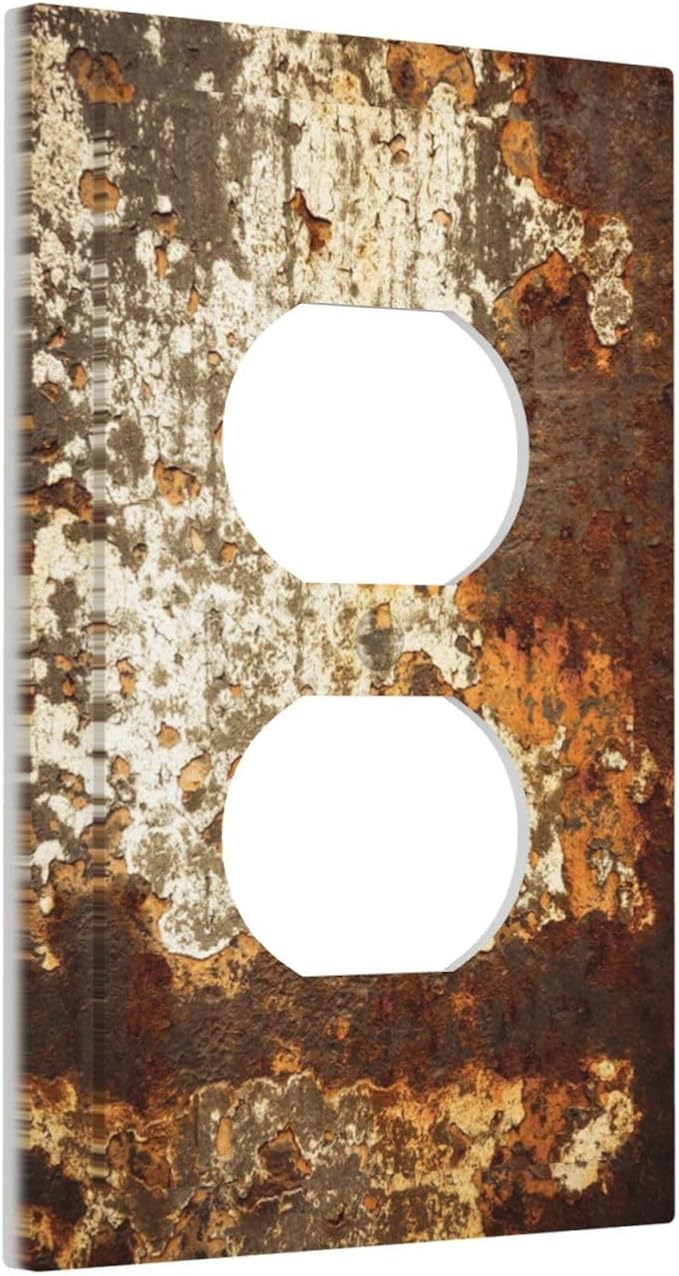 Outlet Covers Vintage Metal Rust Texture Peeling Paint 1 Gang Duplex Light Switch Cover Decorative Switch Plates Electrical Receptacle Faceplate Wall Plate For Farmhouse Cabin Decor