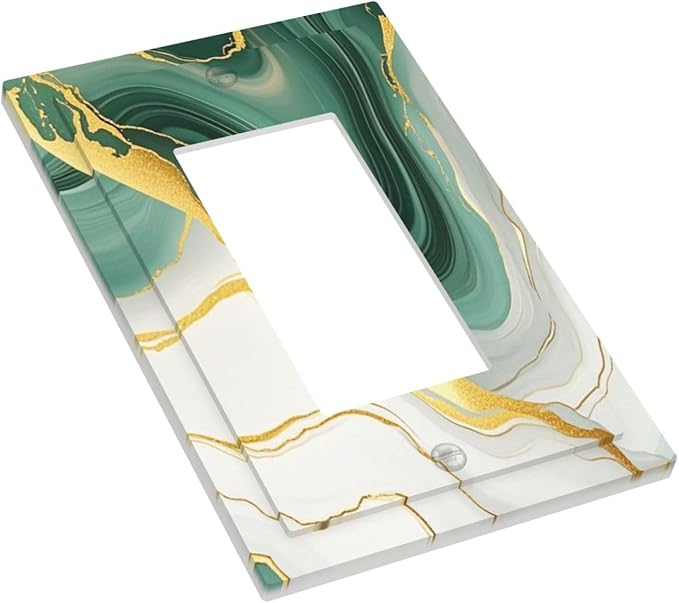 Decorative Outlet Covers Turquoise Marble Texture Golden Lines 1 Gang Single Rocker Light Switch Cover Plate Wall Plates Gfci Faceplate For Bed Room Bathroom Decor