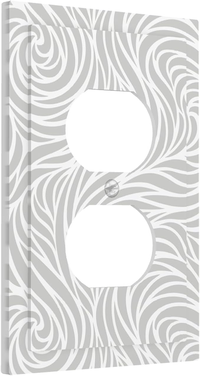 Silver Swirls Duplex Wall Plate - 1-Gang Standard US Size Modern Abstract Wave Vortex, Neutral Gray Decorative Outlet Covers for Contemporary Home Decor