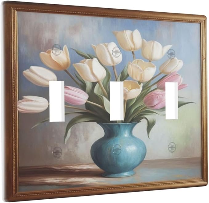 Decorative Art Light Switch Covers Tulips In Vase Walk 3 Gang Triple Toggle Wall Plate Decorative Switch plate Electrical Faceplate for Home Decor