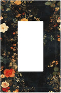 Vintage Orange Pink Black Roses Floral Flower Decorative Outlet Covers 1 Gang Single Rocker Light Switch Cover Plate Wall Plates GFCI Faceplate for Farmhouse Bedroom Decor