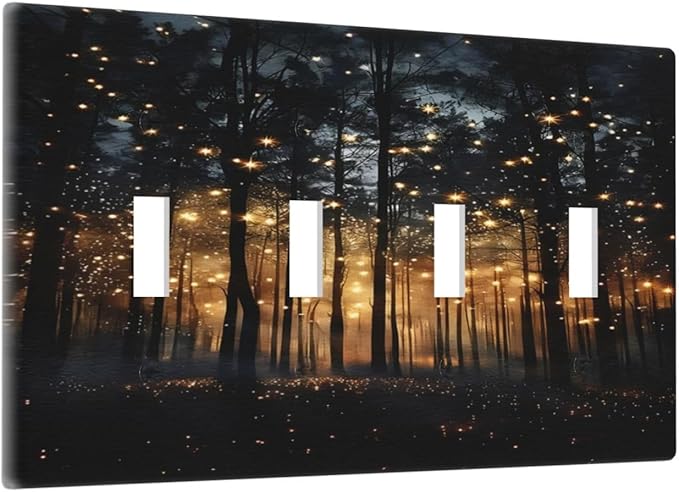 Whimsical Nature Enchanted Forest Landscape Light Switch Covers Quad Toggle Electrical Faceplate 4 Gang Wall Plate Decorative Switch Plates Cover for Bedroom Living Room Decor
