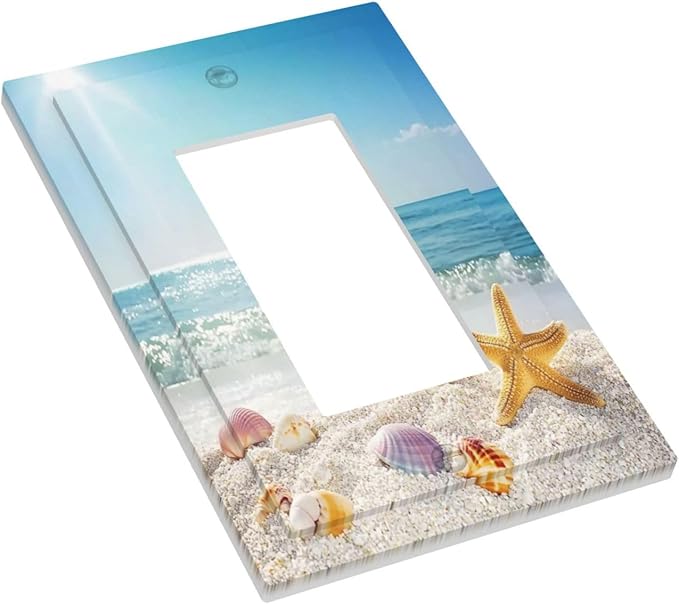 Decorative Outlet Covers Summer Beach Colorful Seashell Starfish 1 Gang Single Rocker Light Switch Cover Plate Wall Plates Gfci Faceplate For Kids Room Nursery Decor