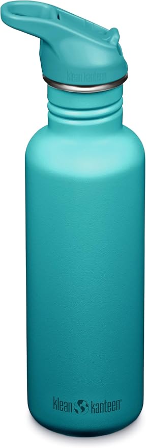 Klean Kanteen 27 oz Classic Water Bottle with Flip Seal Sport Cap & Straw - 100% Leakproof Spout & Cap - BPA-Free Stainless Steel - Easy-Sip Water Bottle - Cupholder Friendly - Baltic