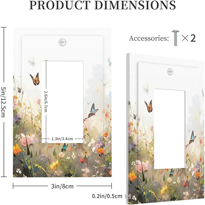 Wildflowers Watercolor Floral Colorful Butterfly Decorative Outlet Covers 1 Gang Single Rocker Light Switch Cover Plate Wall Plates GFCI Faceplate for Farmhouse Bed Room Decor