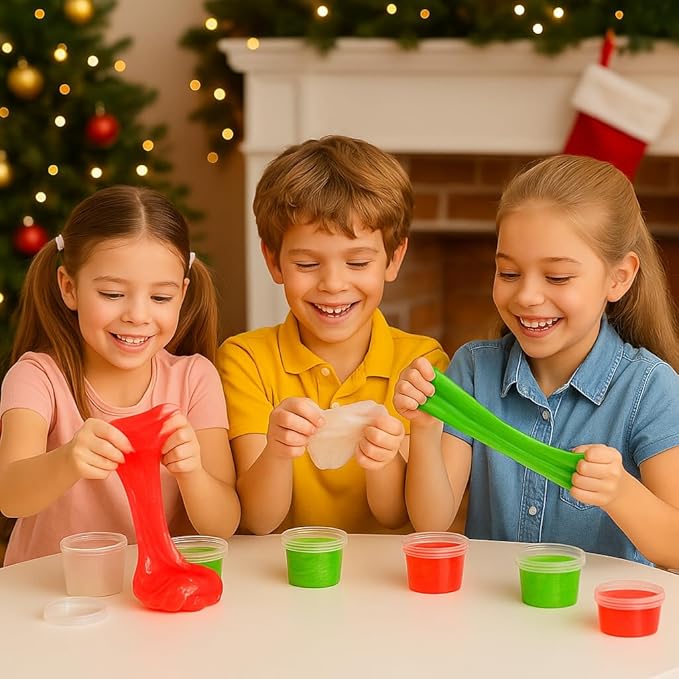Galaxy Slime 24 Pack – Red, Green & White Slime Party Favors, Non-Sticky, Soft Slime Kit for Classroom Prizes, Christmas Stocking Stuffers, Goodie Bag Stuffers,Easter Basket Stuffers for Kids