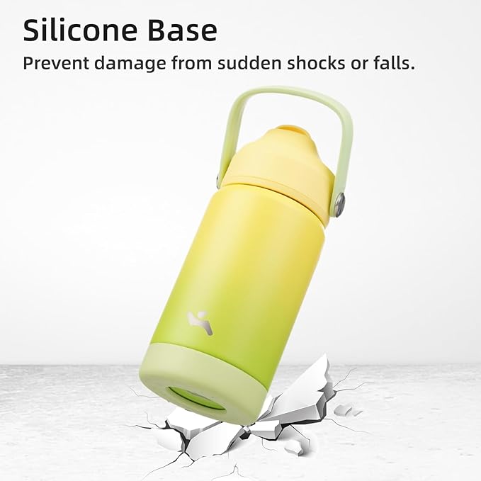 Konokyo Insulated Water Bottle with Straw Lid,18 oz Stainless Steel Vacuum Metal Bottle with Silicone Handle,Lime