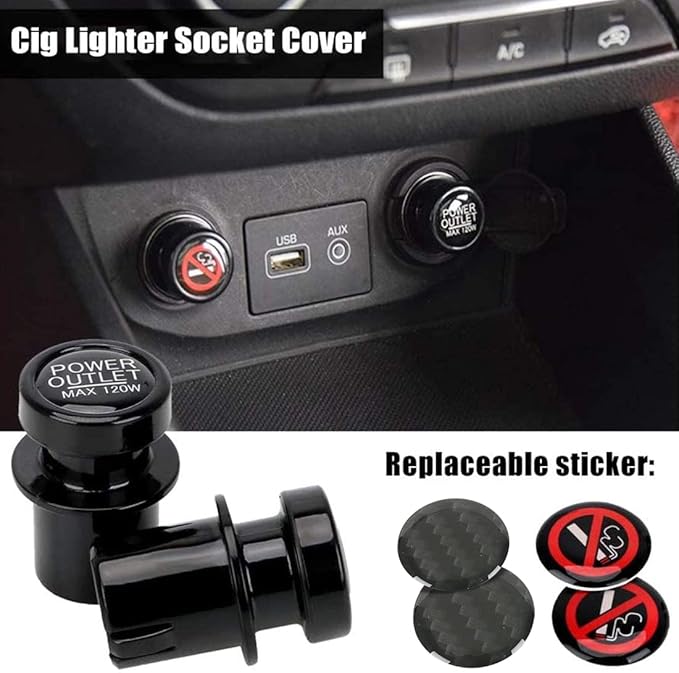 Cigarette Lighter Socket Cover Cap 2 Pack, Universal Waterproof Dustproof Plug for Car Power Port Outlet - Prevent Kids from Electric Shock