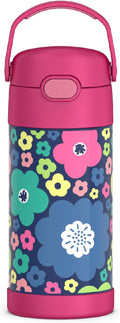 THERMOS FUNTAINER Water Bottle with Straw - 12 Ounce - Kids Stainless Steel Vacuum Insulated Water Bottle with Lid, Mod Flowers